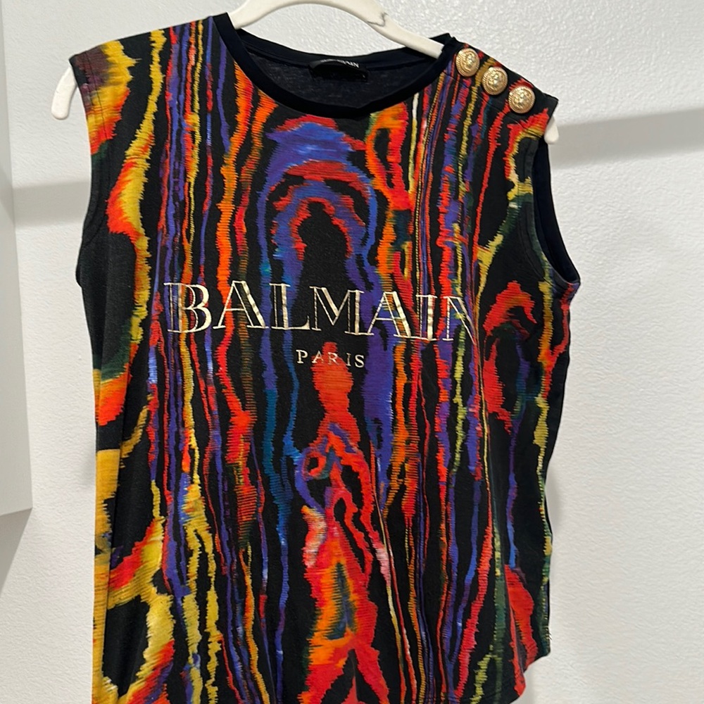 Balmain Multicolored Graphic Printed Sleeveless Shirt